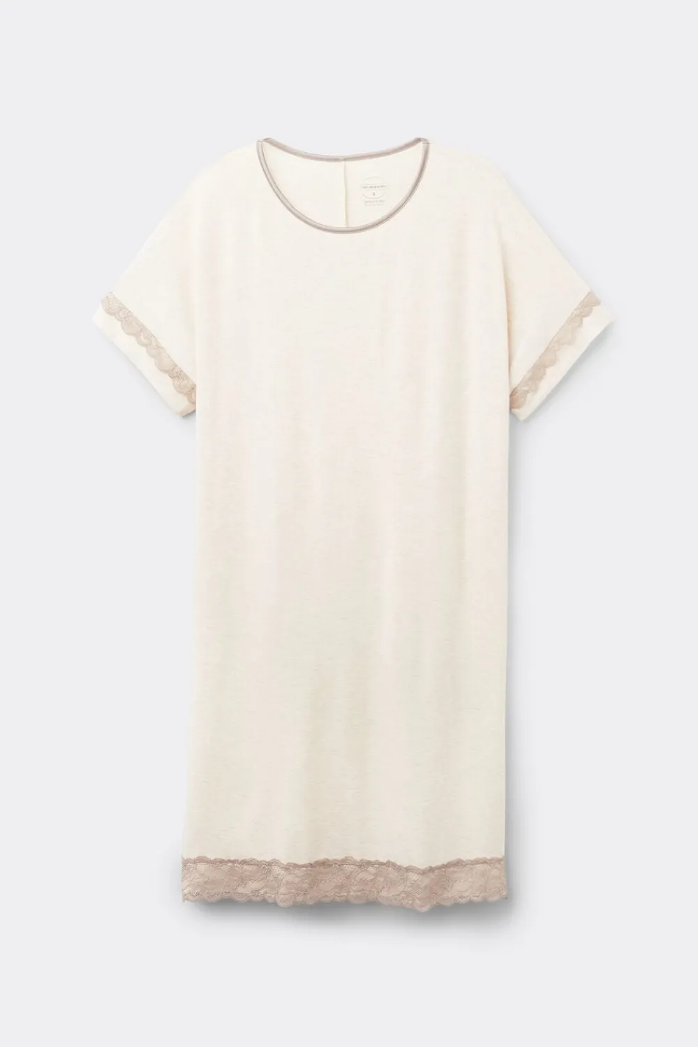 Koszule Nocne|Modal>Intimissimi Koszula Nocna z Krótkimi Rękawami i Koronkowymi Detalami naturalny - 948j - beige melange