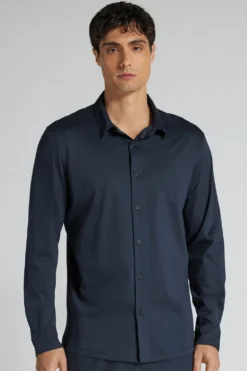 Koszule|Merceryzowana Bawełna Filo Premium>Intimissimi Koszula z Długim Rękawem z Merceryzowanej Bawełny filo Premium Superlight niebieski - 490j - blu navy