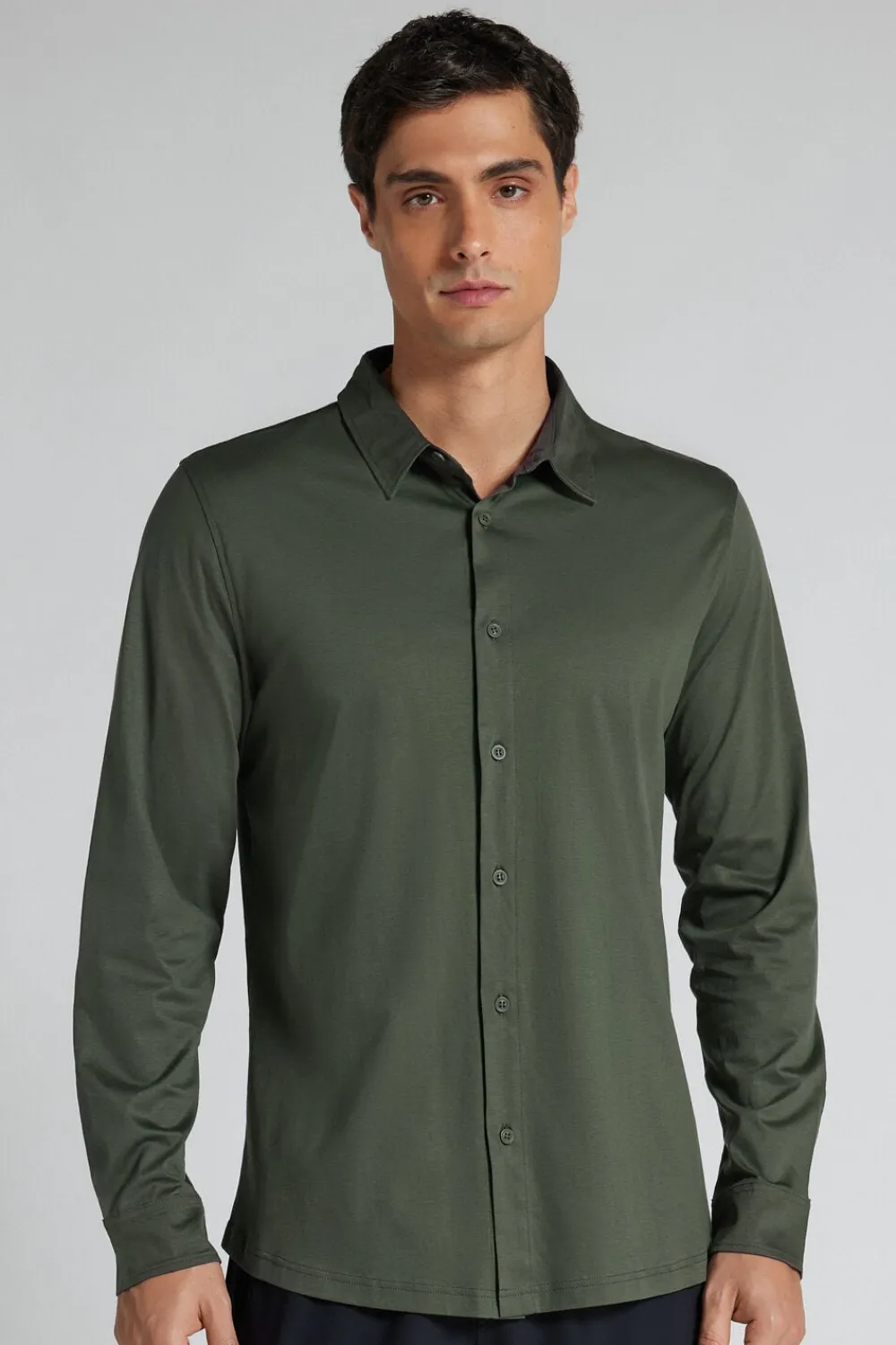 Koszule|Merceryzowana Bawełna Filo Premium>Intimissimi Koszula z Długim Rękawem z Merceryzowanej Bawełny filo Premium Superlight zielony - 165k - verde salvia