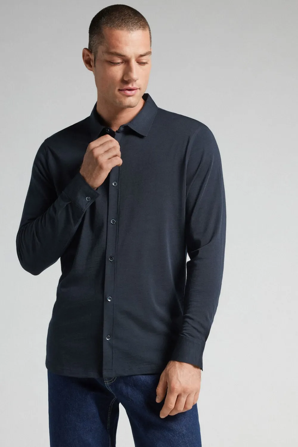 Koszule|Wełna Merino>Intimissimi Koszula z Długim Rękawem z Wełny Merino niebieski - 800 - blu notte