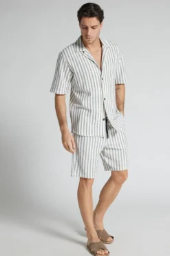 T-shirty|Koszule>Intimissimi Koszula z Krótkim Rękawem i Wzorem w Paski Bowling niebieski - 124k - riga blu notte/panna