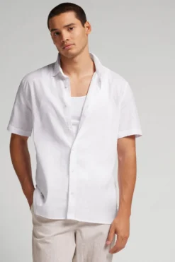 T-shirty|Koszule>Intimissimi Koszula z Krótkim Rękawem z Lnu i Bawełny biały - 001 - biały