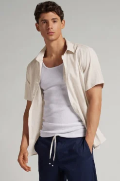 T-shirty|Koszule>Intimissimi Koszula z Krótkim Rękawem z Lnu i Bawełny naturalny - 917i - lino