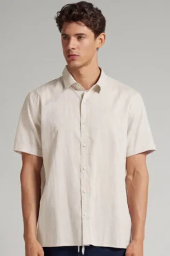 T-shirty|Koszule>Intimissimi Koszula z Krótkim Rękawem z Lnu i Bawełny naturalny - 917i - lino
