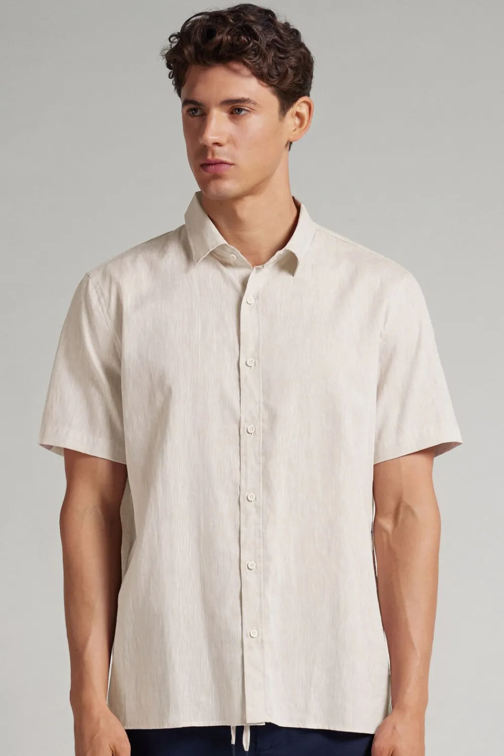T-shirty|Koszule>Intimissimi Koszula z Krótkim Rękawem z Lnu i Bawełny naturalny - 917i - lino