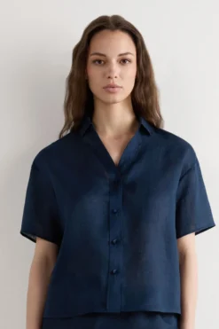 T-shirty|Koszule / Bluzki>Intimissimi Koszula z Krótkim Rękawem z Płótna Lnianego The Pure Linen - 243j - sailor blue