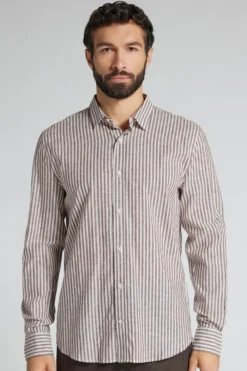 Koszule|Len>Intimissimi Koszula z Lnu i Bawełny w paski - 140k - riga latte brown