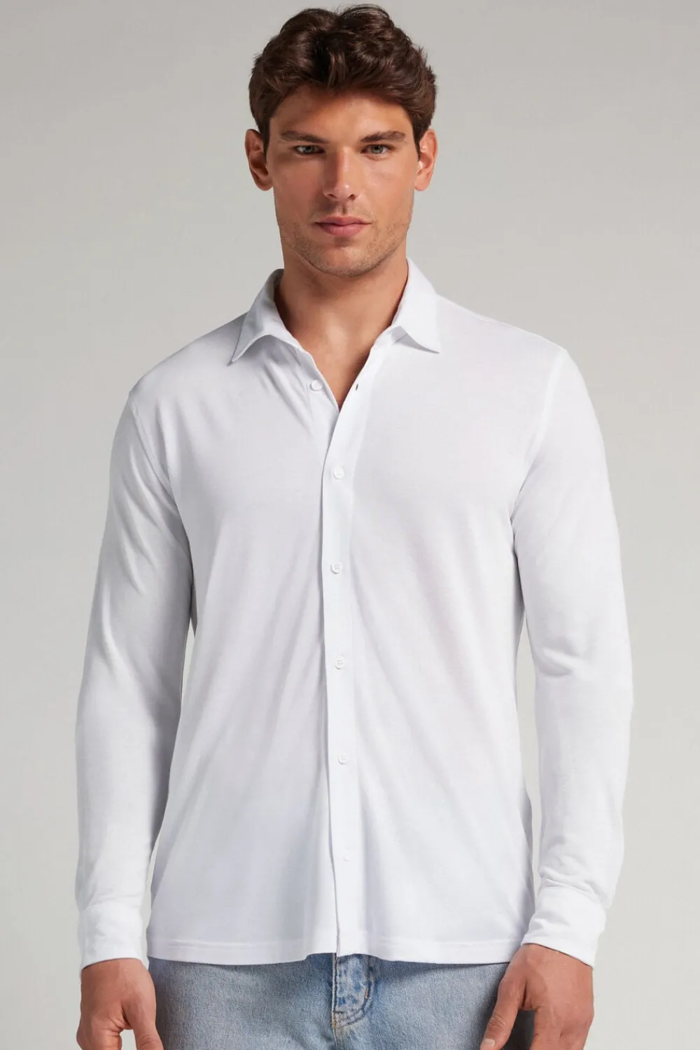 Koszule|Soft Silk>Intimissimi Koszula z Piki Modalowej i Jedwabiu biały - 001 - biały