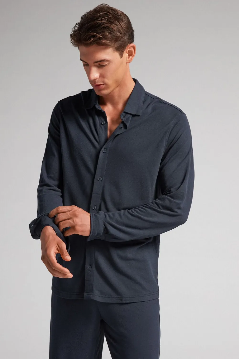 Koszule|Soft Silk>Intimissimi Koszula z Piki Modalowej i Jedwabiu niebieski - 800 - blu notte