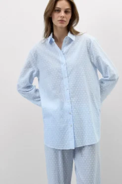 Koszule / Bluzki|Piżamy Długie>Intimissimi Koszula z Płótna Bawełnianego Plumeti Romantic Stripes w paski - 117k - riga azzurra