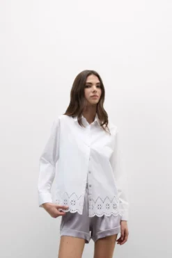 Koszule / Bluzki|Piżamy Długie>Intimissimi Koszula z Płótna Bawełnianego Sangallo Made with Love biały - 001 - biały