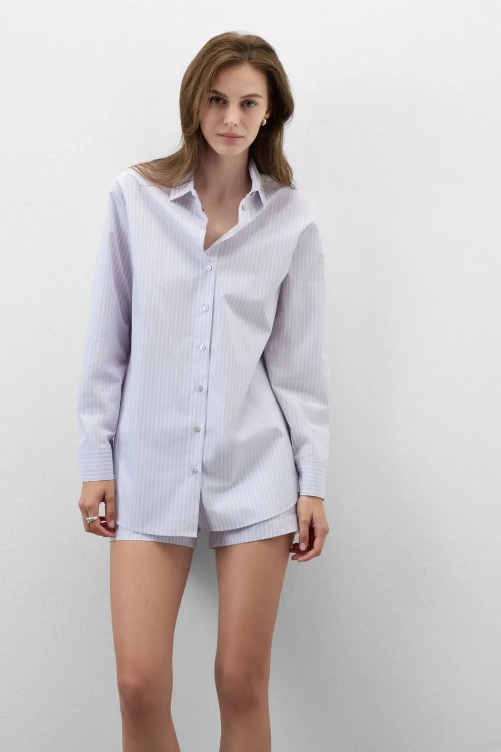 Koszule / Bluzki|Odzież Domowa>Intimissimi Koszula z Płótna Bawełnianego w Paski Love Me Tender fioletowy - 116k - riga lilla