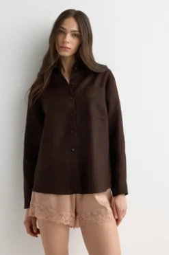 Koszule / Bluzki|Len>Intimissimi Koszula zPłótna Lnianego The Pure Linen brązowy - 705j - brąz mokka