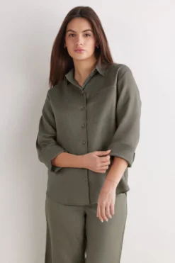 Koszule / Bluzki|Len>Intimissimi Koszula zPłótna Lnianego The Pure Linen zielony - 660j - safari green