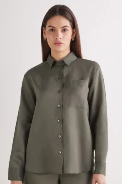 Koszule / Bluzki|Len>Intimissimi Koszula zPłótna Lnianego The Pure Linen zielony - 660j - safari green