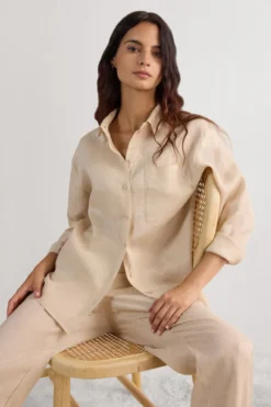 Koszule / Bluzki|Len>Intimissimi Koszula zPłótna Lnianego The Pure Linen naturalny - 913i - cord beige