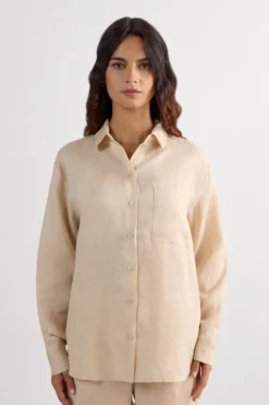 Koszule / Bluzki|Len>Intimissimi Koszula zPłótna Lnianego The Pure Linen naturalny - 913i - cord beige