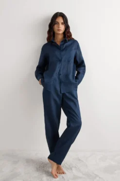 Koszule / Bluzki|Len>Intimissimi Koszula zPłótna Lnianego The Pure Linen - 243j - sailor blue