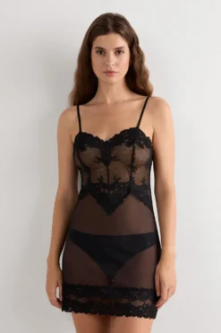 Halki / Babydoll|Koronka>Intimissimi Koszulka Babydoll Pretty Flowers czarny - 019 - czarny
