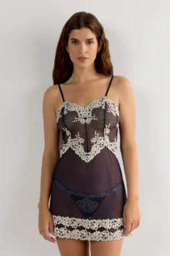 Halki / Babydoll|Koronka>Intimissimi Koszulka Babydoll Pretty Flowers kremowy - 347i - blu intenso/vaniglia