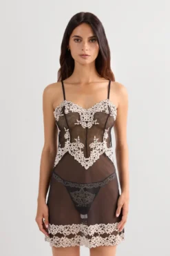 Halki / Babydoll|Koronka>Intimissimi Koszulka Babydoll Pretty Flowers wielobarwny - 9887 - nero/ivory