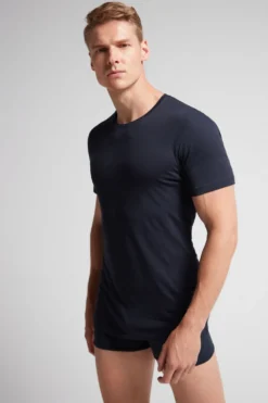 T-shirty|Bawełna Superior>Intimissimi Koszulka Męska 100% Bawełna Superior Extrafine niebieski - 800 - blu notte
