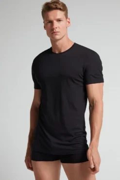 T-shirty|Bawełna Superior>Intimissimi Koszulka Męska 100% Bawełna Superior Extrafine czarny - 019 - czarny