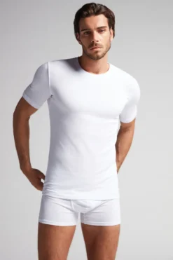 T-shirty|Kolekcja Termiczna Z Kaszmirem>Intimissimi Koszulka męska z modalu i kaszmiru biały - 001 - biały