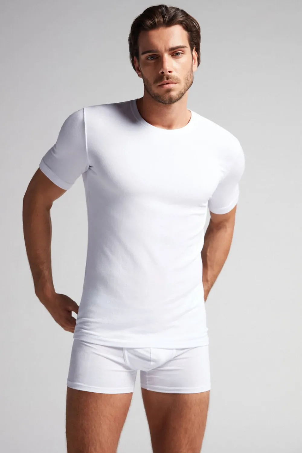 T-shirty|Kolekcja Termiczna Z Kaszmirem>Intimissimi Koszulka męska z modalu i kaszmiru biały - 001 - biały