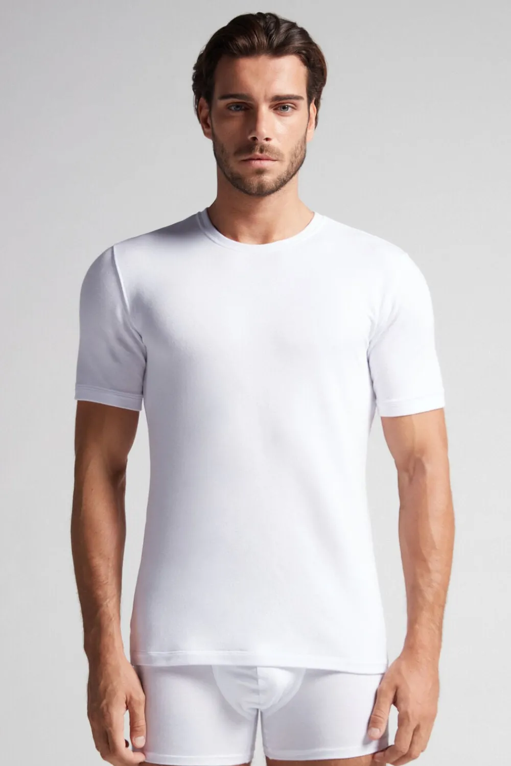 T-shirty|Kolekcja Termiczna Z Kaszmirem>Intimissimi Koszulka męska z modalu i kaszmiru biały - 001 - biały