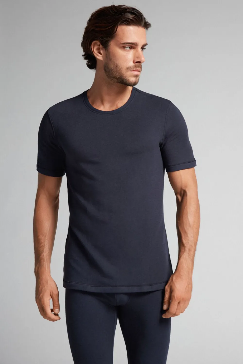 T-shirty|Kolekcja Termiczna Z Kaszmirem>Intimissimi Koszulka męska z modalu i kaszmiru niebieski - 800 - blu notte