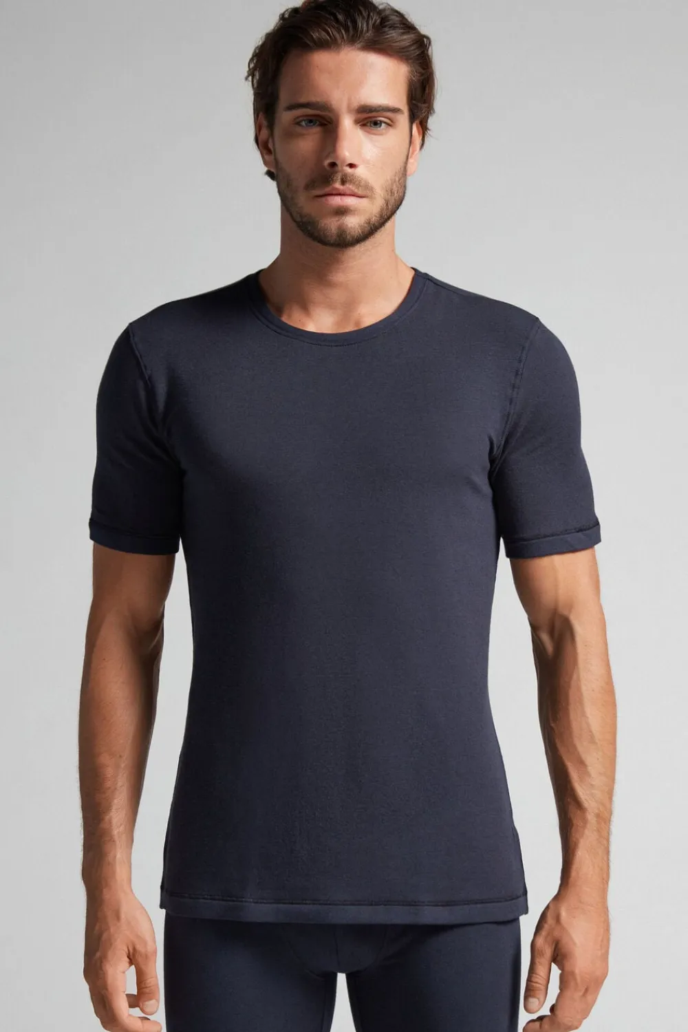T-shirty|Kolekcja Termiczna Z Kaszmirem>Intimissimi Koszulka męska z modalu i kaszmiru niebieski - 800 - blu notte