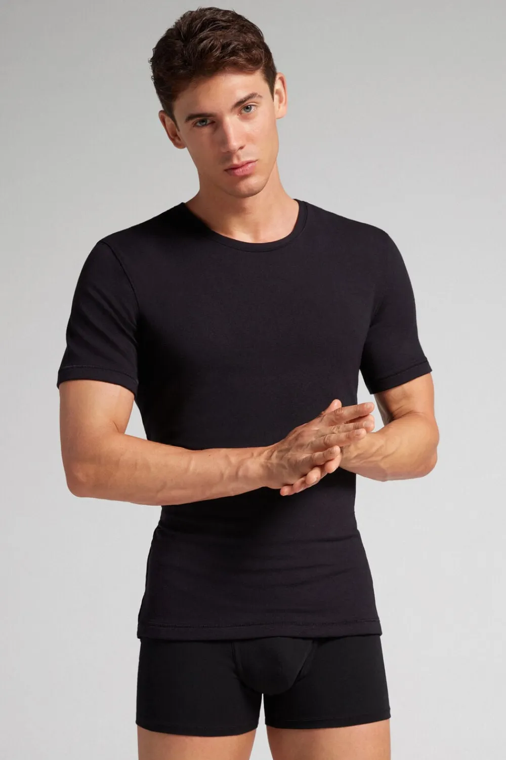 T-shirty|Kolekcja Termiczna Z Kaszmirem>Intimissimi Koszulka męska z modalu i kaszmiru czarny - 019 - czarny