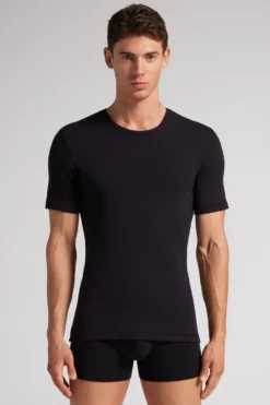 T-shirty|Kolekcja Termiczna Z Kaszmirem>Intimissimi Koszulka męska z modalu i kaszmiru czarny - 019 - czarny