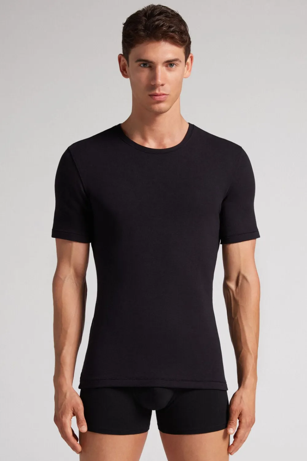 T-shirty|Kolekcja Termiczna Z Kaszmirem>Intimissimi Koszulka męska z modalu i kaszmiru czarny - 019 - czarny