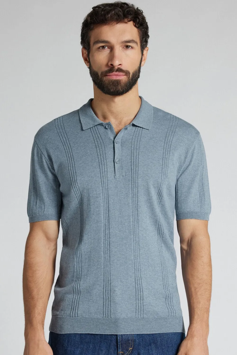 T-shirty|Polo>Intimissimi Koszulka Polo 100% Bawełny niebieski - 079k - denim melange