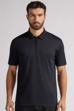 Polo|Merceryzowana Bawełna Filo Premium>Intimissimi Koszulka Polo z Krótkim Rękawem Zapinana na Zamek z Merceryzowanej Bawełny filo Premium czarny - 019 - czarny
