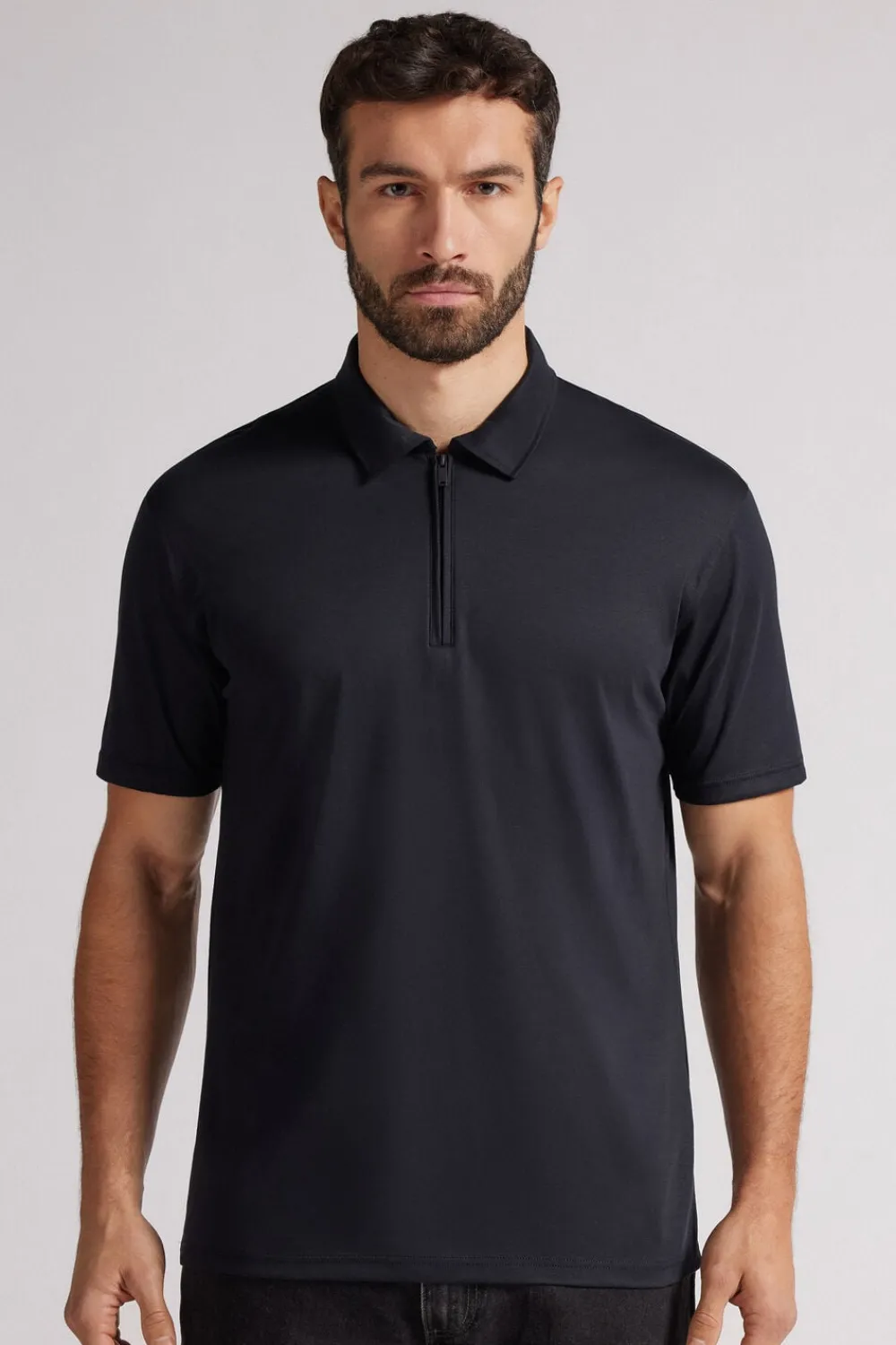 Polo|Merceryzowana Bawełna Filo Premium>Intimissimi Koszulka Polo z Krótkim Rękawem Zapinana na Zamek z Merceryzowanej Bawełny filo Premium czarny - 019 - czarny