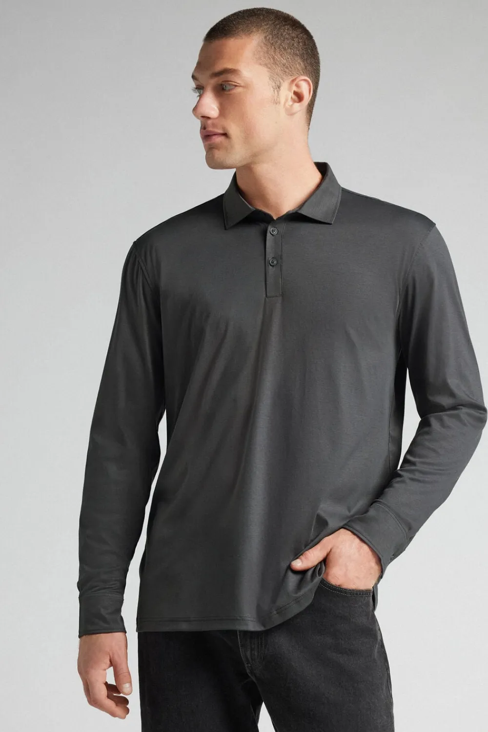 Polo|Merceryzowana Bawełna Filo Premium>Intimissimi Koszulka Polo z Merceryzowanej Bawełny filo Premium szary - 4712 - dark grey