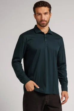 Polo|Merceryzowana Bawełna Filo Premium>Intimissimi Koszulka Polo z Merceryzowanej Bawełny filo Premium zielony - 132j - verde scuro
