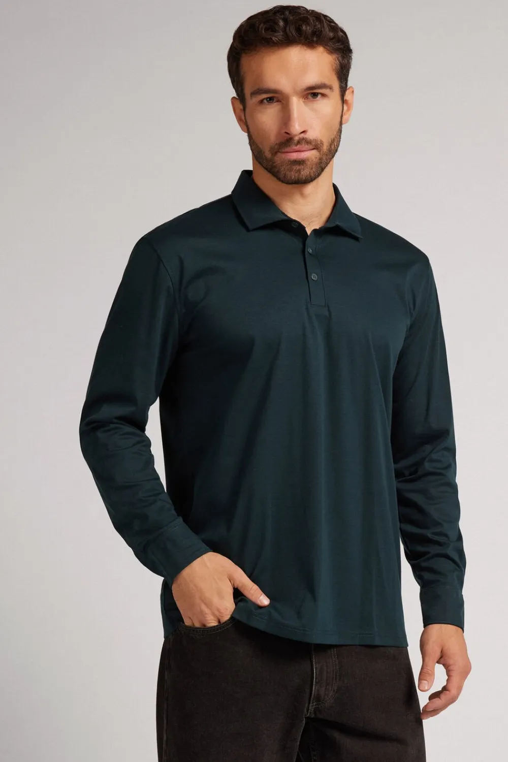 Polo|Merceryzowana Bawełna Filo Premium>Intimissimi Koszulka Polo z Merceryzowanej Bawełny filo Premium zielony - 132j - verde scuro