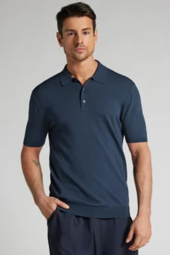 T-shirty|Polo>Intimissimi Koszulka Polo z Wiskozy i Nylonu niebieski - 490j - blu navy