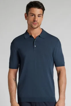 T-shirty|Polo>Intimissimi Koszulka Polo z Wiskozy i Nylonu niebieski - 490j - blu navy
