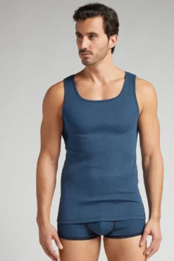 Podkoszulki|Bawełna Superior>Intimissimi Koszulka w Prążek 100% Bawełny Superior niebieski - 886j - blu gas