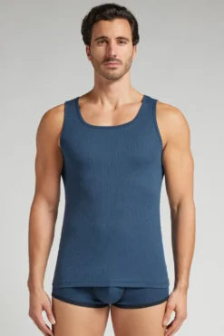 Podkoszulki|Bawełna Superior>Intimissimi Koszulka w Prążek 100% Bawełny Superior niebieski - 886j - blu gas