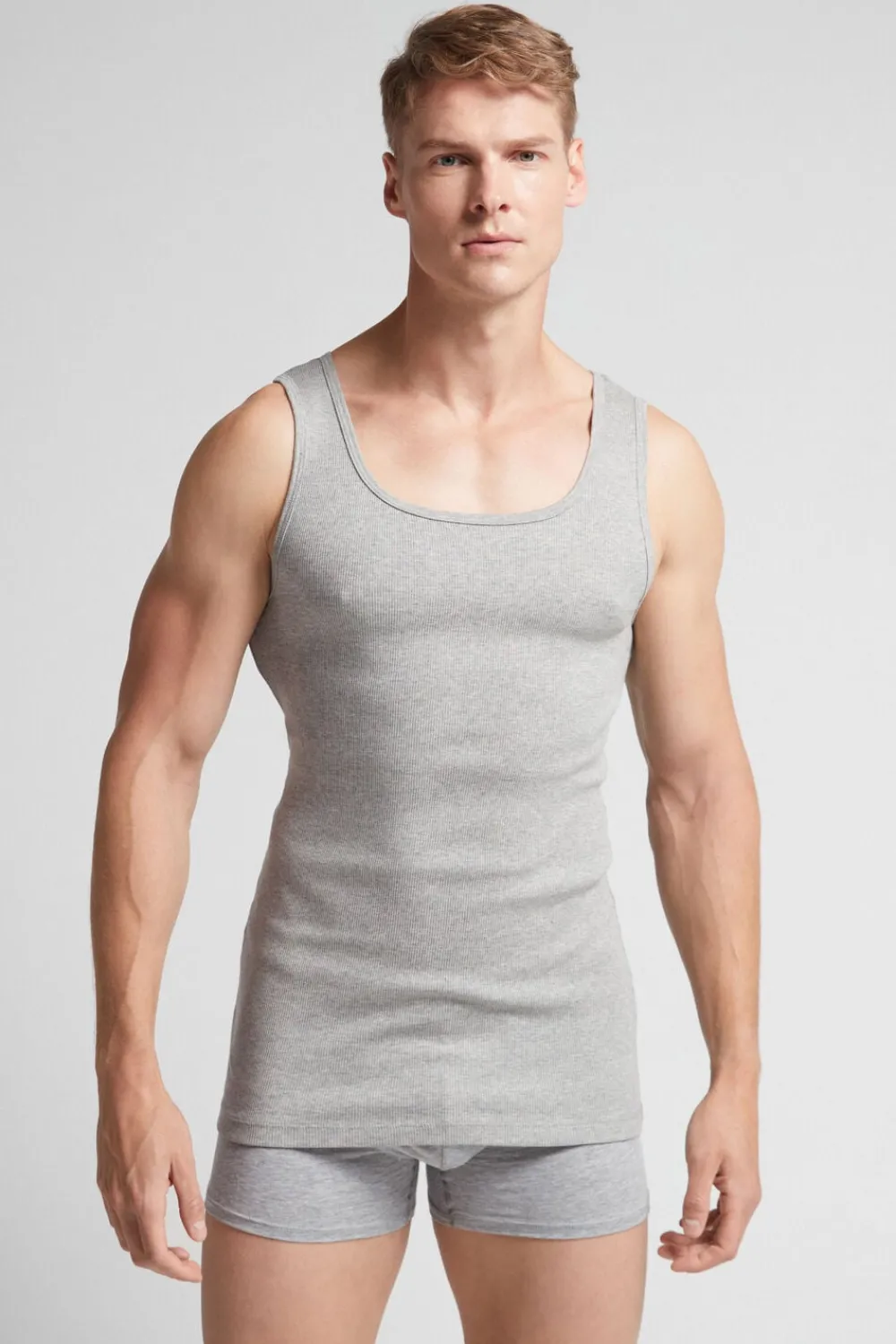 Podkoszulki|Bawełna Superior>Intimissimi Koszulka w Prążek 100% Bawełny Superior szary - 031 - grigio melange chiaro
