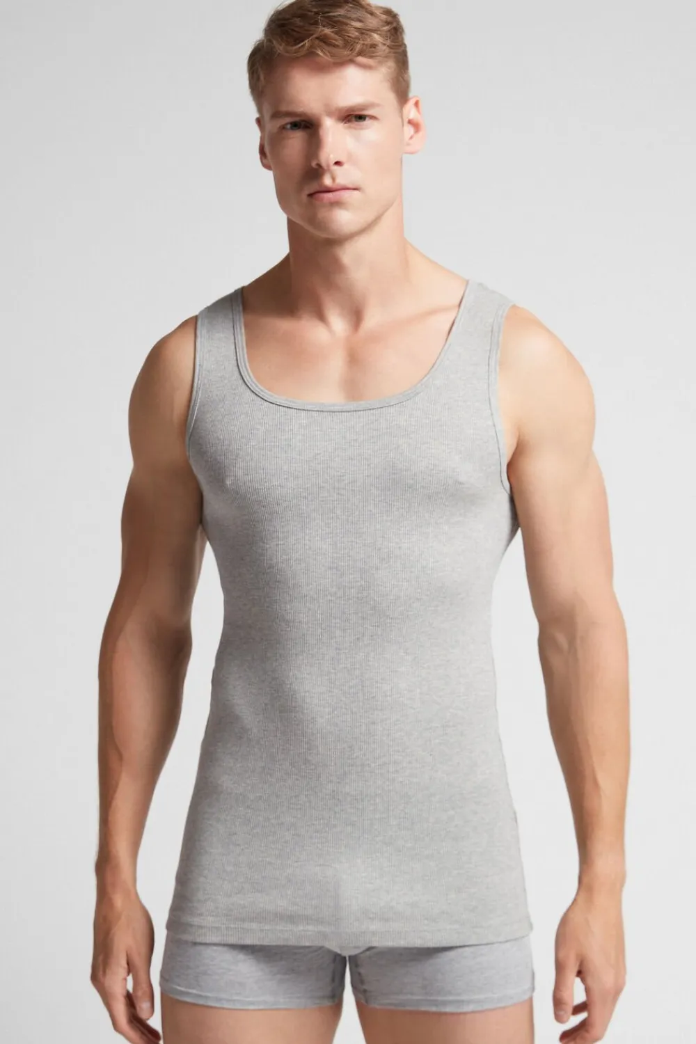 Podkoszulki|Bawełna Superior>Intimissimi Koszulka w Prążek 100% Bawełny Superior szary - 031 - grigio melange chiaro
