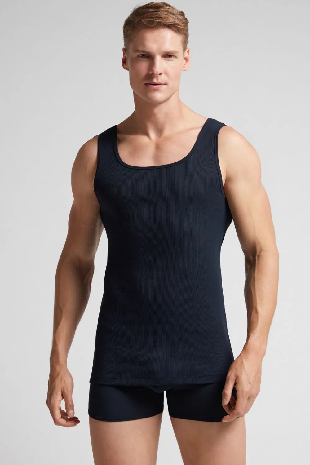 Podkoszulki|Bawełna Superior>Intimissimi Koszulka w Prążek 100% Bawełny Superior niebieski - 800 - blu notte
