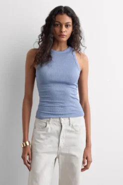 Topy|Bawełna Lamé>Intimissimi Koszulka w Prążki z Bawełny Lamè jasnoniebieski - 098k - breeze blue lame'