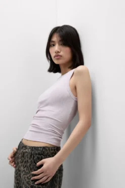 Topy|Bawełna Lamé>Intimissimi Koszulka w Prążki z Bawełny Lamè fioletowy - 097k - quartz lilac lame'